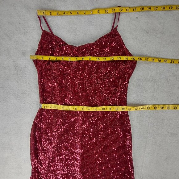 Bebop Red Sequin Spaghetti Strap Scoop Neck Mini Dress Party Glam Size Small - Picture 8 of 12